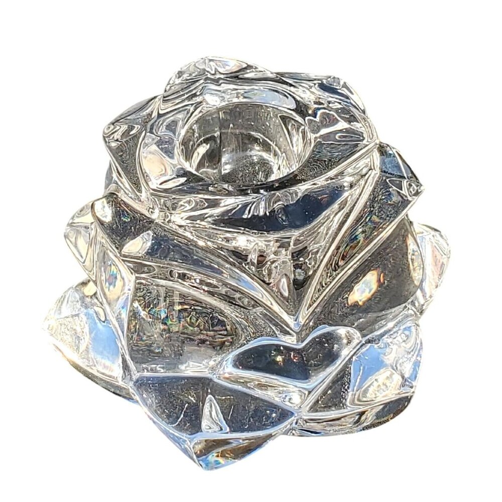 1980s Gorham Candle Stick Holder 2.5” Rose Petal lead crystal West Germany vtg